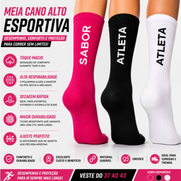 Meias Frases Poliamida Corrida Ciclismo Caminhada Academia Cano Alto