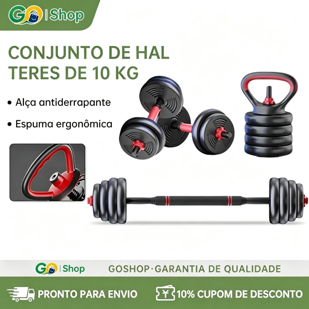 Kit Dumbbell Halter 10kg Ajustável Academia Musculação Para Braço Costa Peitoral Treino exercicio  Kettlebell