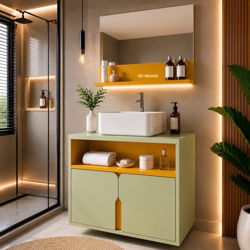 Gabinete de Banheiro Completo Harmonia com Cuba e Espelheira–Design Moderno, Funcional e Sofisticado