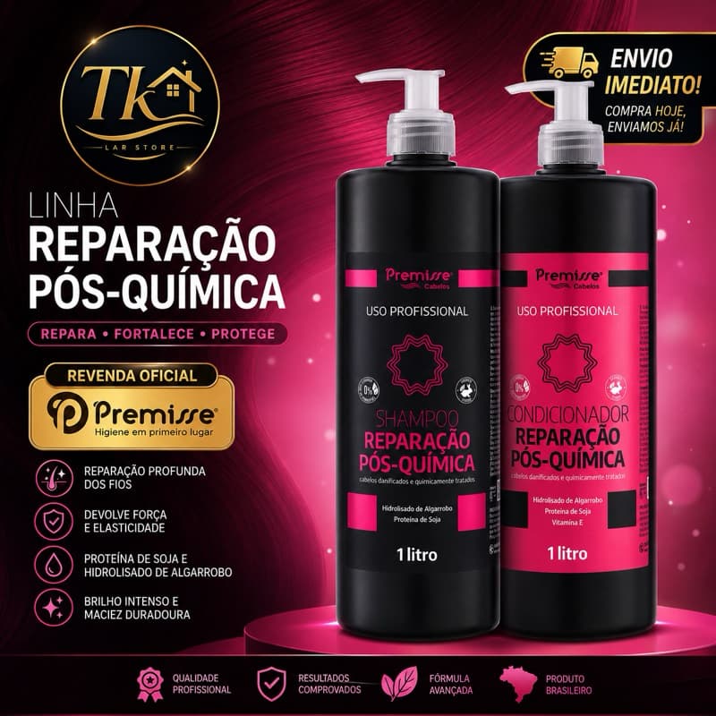 Shampoo e Condicionador Profissional, Reparador Pós Química 1 litro , Premisse