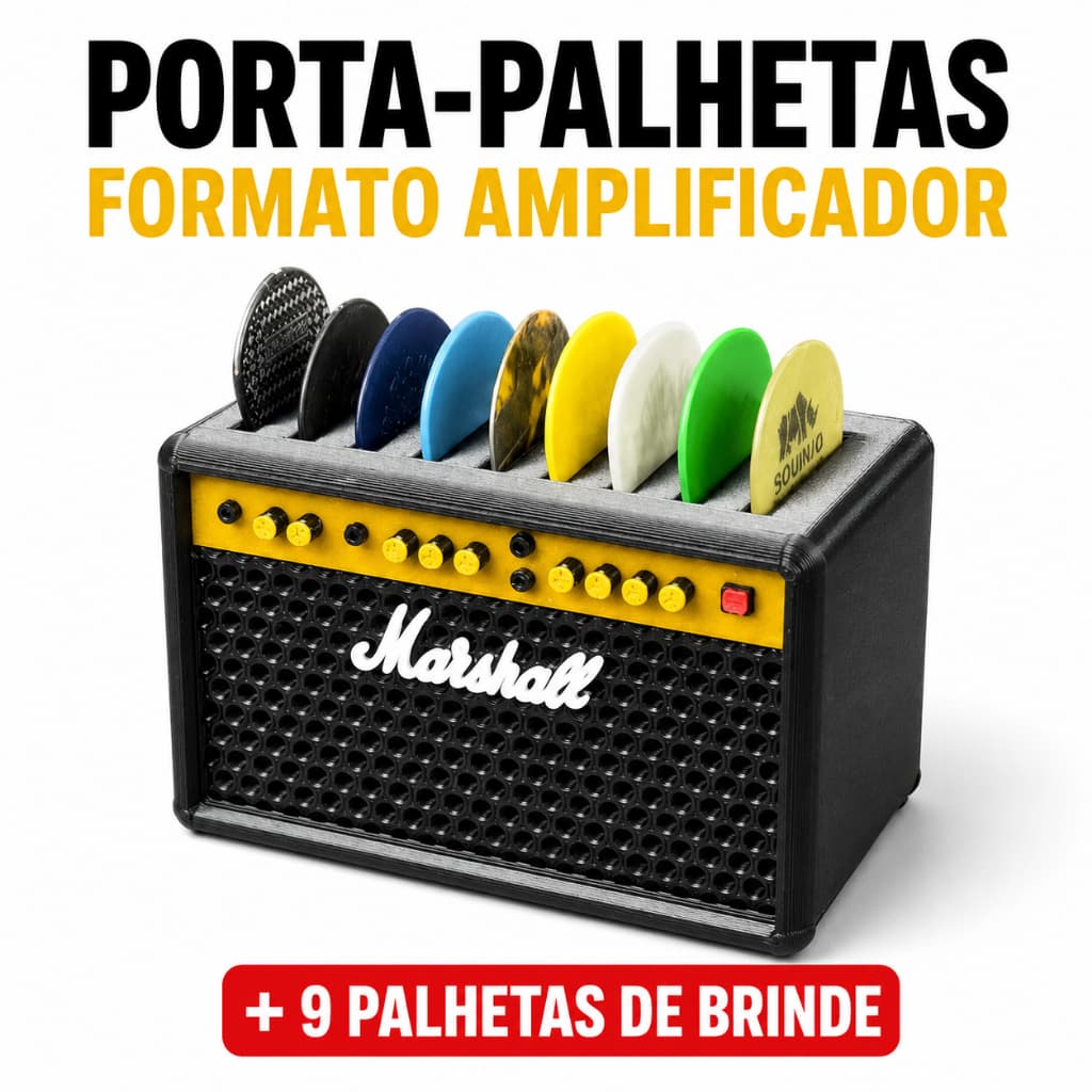 Porta Palhetas de Guitarra Formato Amplificador + 9 Palhetas de Brinde
