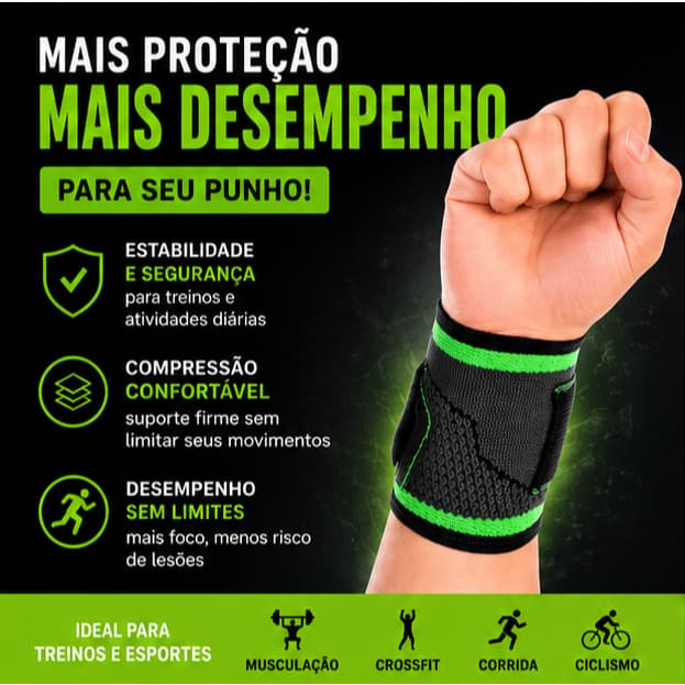 Munhequeira de Compressão Ortopédica Ajustável Protetor de Punho Esportivo Academia Musculação BM-F1046 1 Unidade