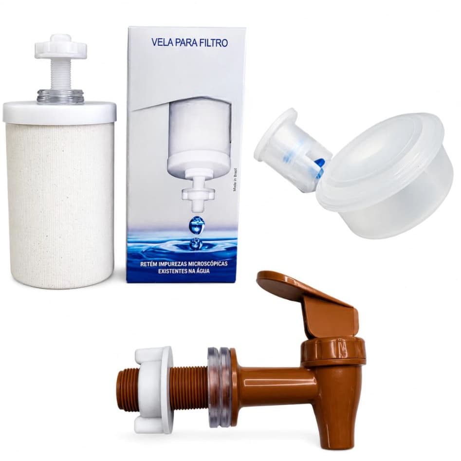Kit Vela + Boia Dosadora + Torneira Para Filtro De Barro