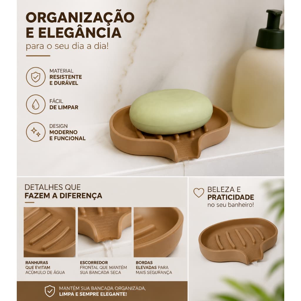 Saboneteira Drenante para Banheiro | Porta Sabonete com Escoamento de Água | Organizador de Pia Moderno e Elegante