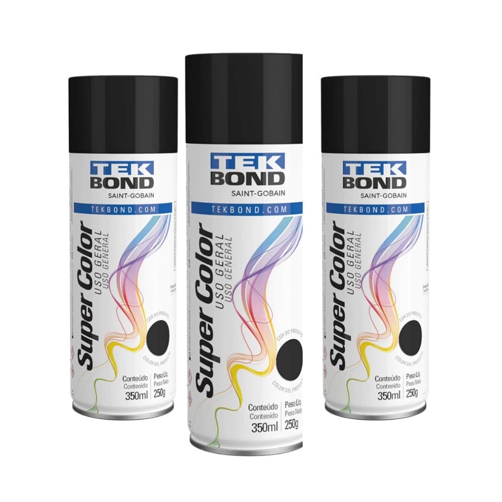 kit 3un Tinta Spray | Preto Fosco 350ml | TEKBOND