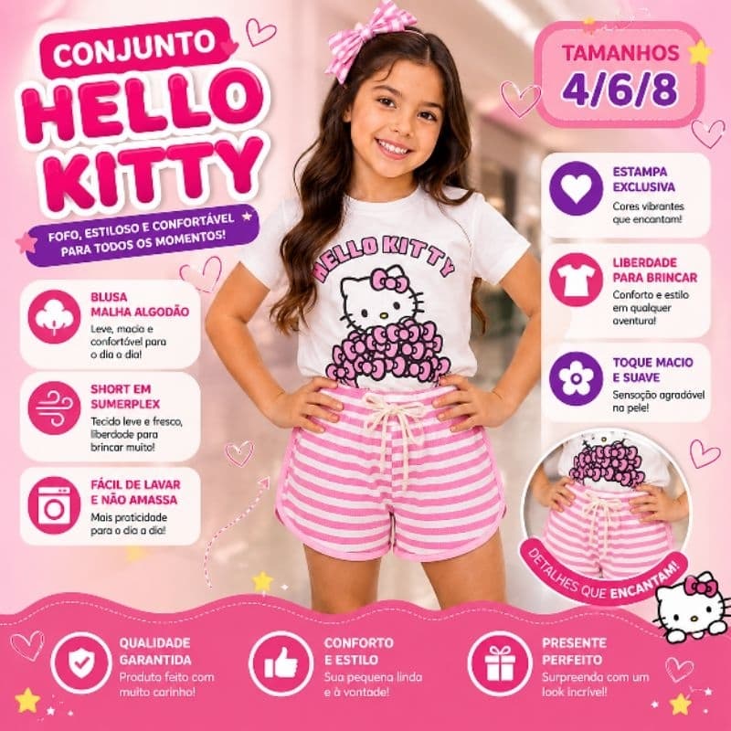 Conjunto Infantil Menina/Conjunto Infantil Feminino Barato/Conjunto Infantil Feminino Barato/Conjunto Menina Hello Kitty