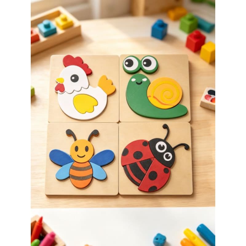 Montessori Quebra-cabeça 3D de Animais 4 em 1 (3ª versão)