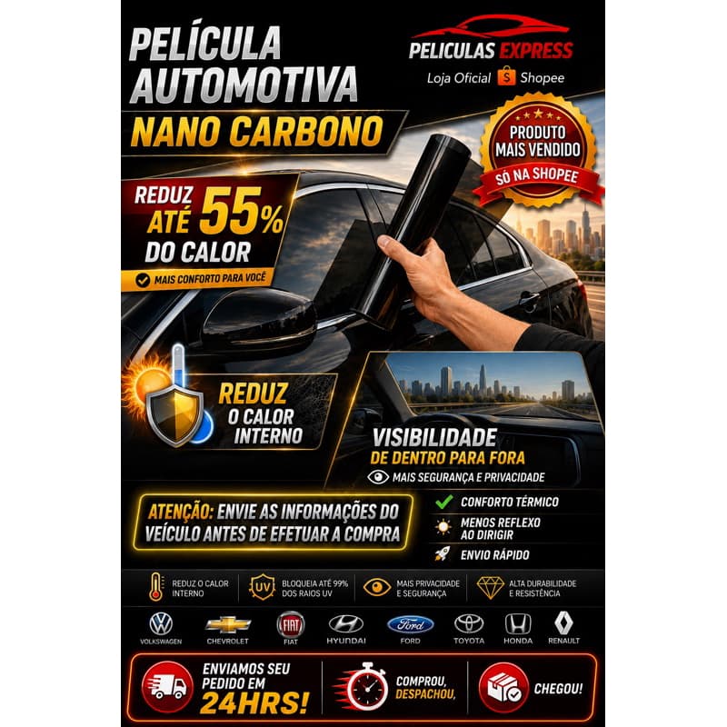 Insulfilm Película NanoCarbono  Com Para-brisa – G5, G20 ou G35 | Redução de Calor 55% | Corte Computadorizado