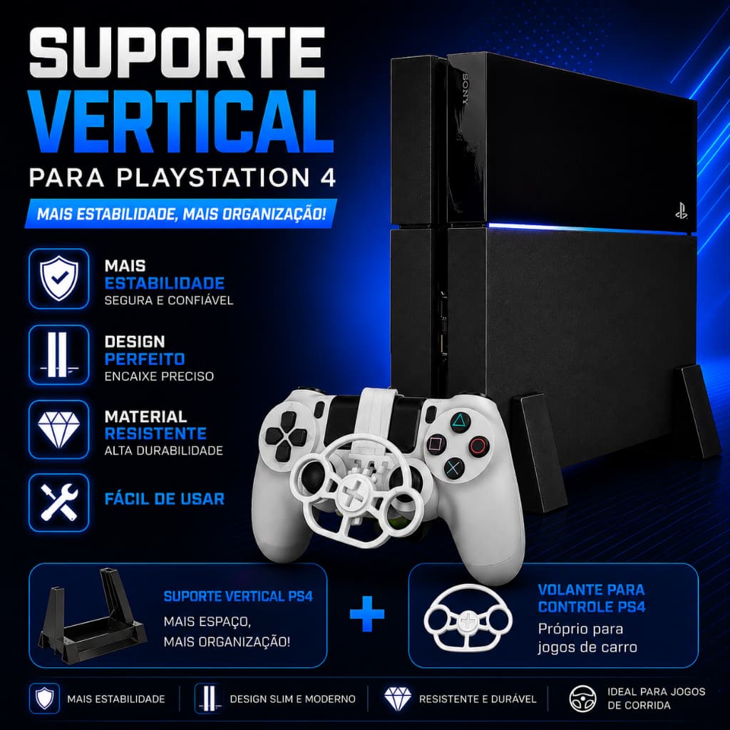 Suporte Base Vertical para PS4 + Mini Volante de Controle PlayStation 4 para Jogos de Corrida Simulação realista