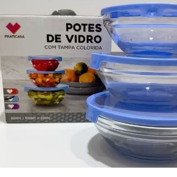 Kit 3 Potes de Vidro com Tampa Hermética Colorida 200/400/550ml Organizador de Cozinha