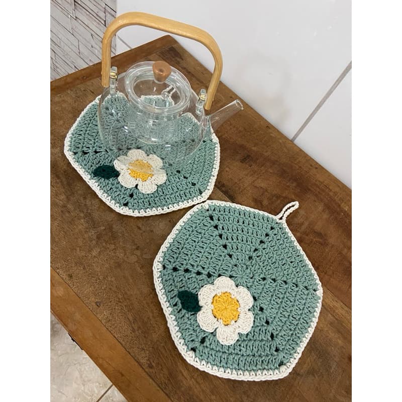 1 ou 2 Peças Descanso de Panela de Crochê Morango Cereja Margarida, Apoio de Chaleira Bule Suporte Pegador de Panela