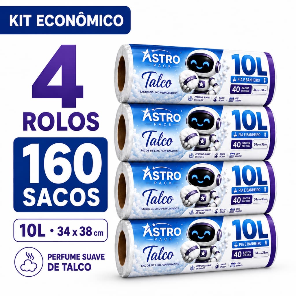 Saco de Lixo 10L Perfumado Talco 160 Unidades Anti Odor Extra Resistente Kit Econômico Banheiro Pia