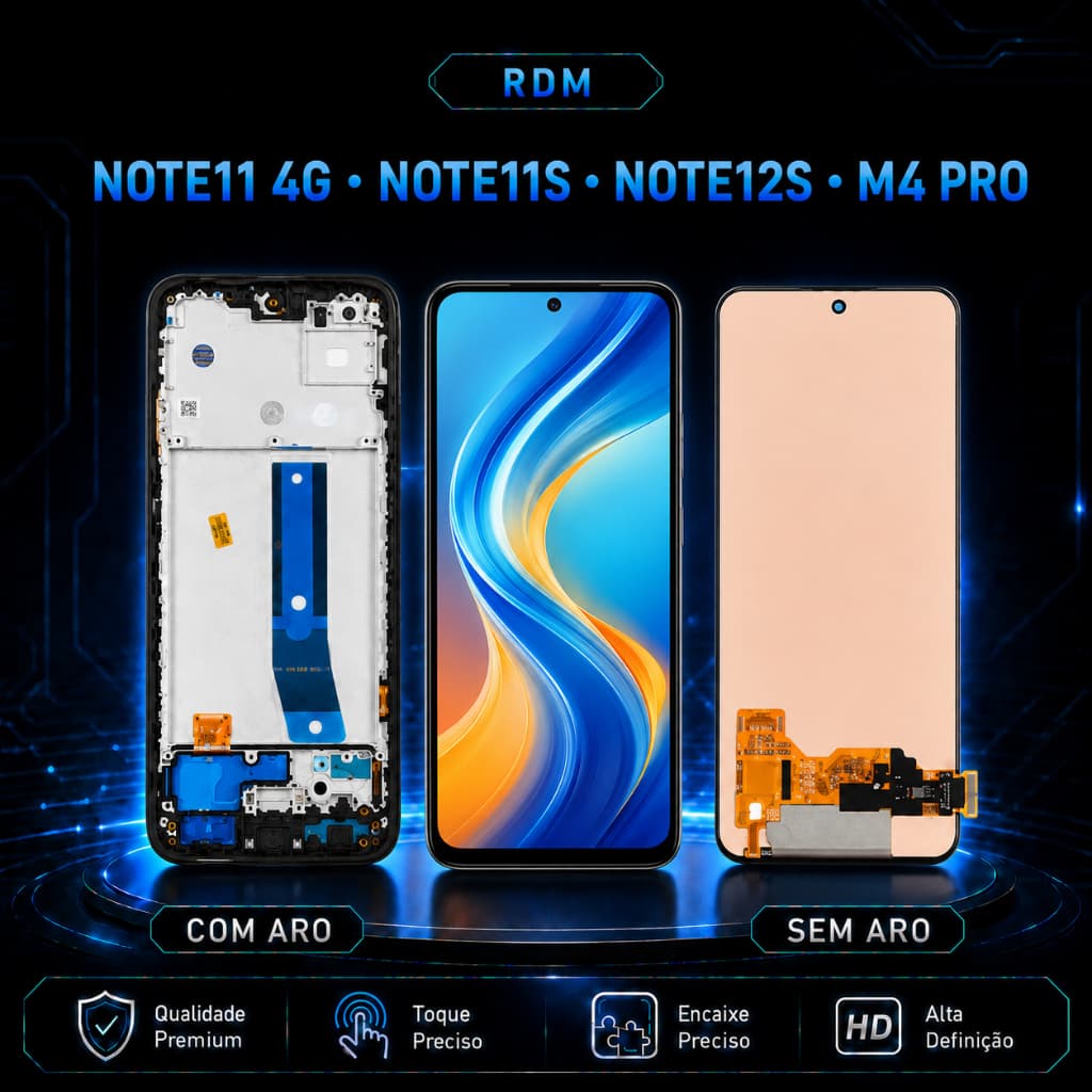 Tela de Reposição LCD + Touch para RDM Note 11 4G / 11S / 12S, Cores Vivas, Encaixe Preciso e Qualidade Premium