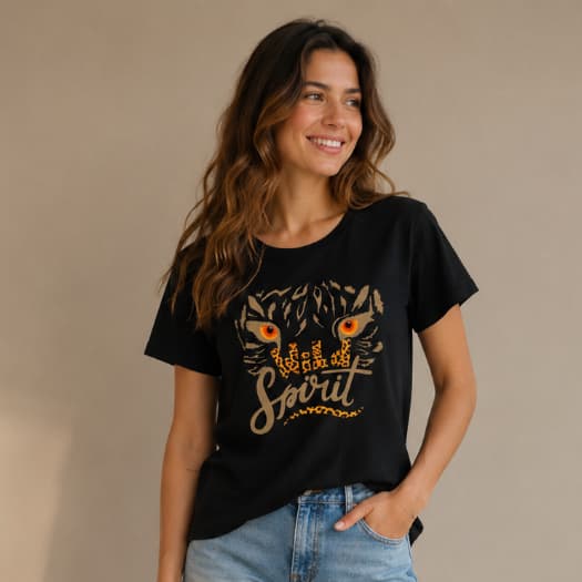 T-shirt Feminina 100% Algodão Peruano Blusa Estampa Wild Spirit Premium Camisa Manga Curta Casual Alta Qualidade