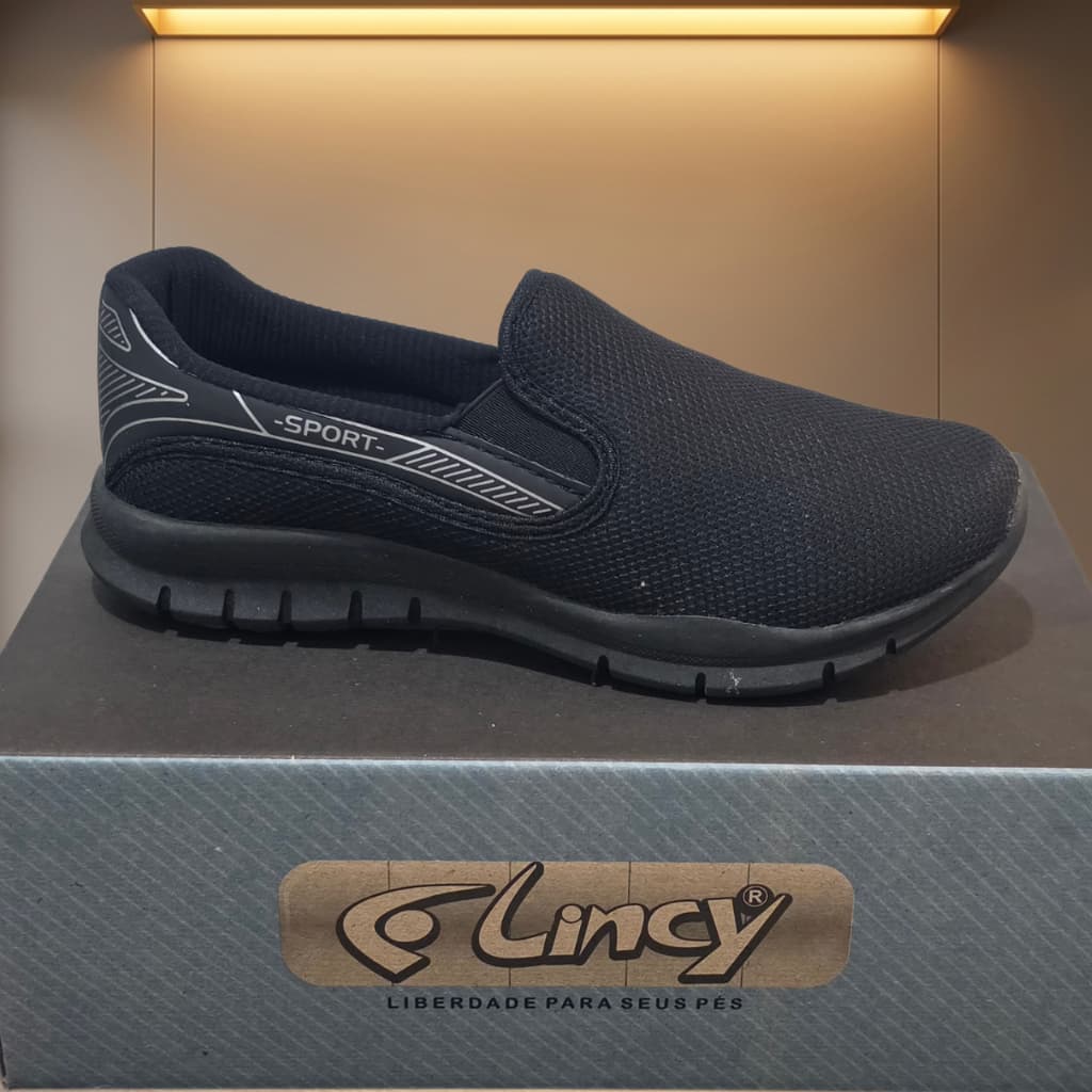 Tênis Masculino Lincy Slip On Confortável Leve Casual Caminhada Trabalho 38 ao 43 Preto e Marinho