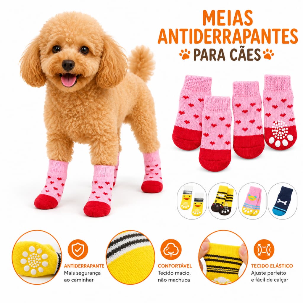 Meias Antiderrapantes para Cães e Gatos – Confortáveis, Laváveis e com Solado Antideslizante