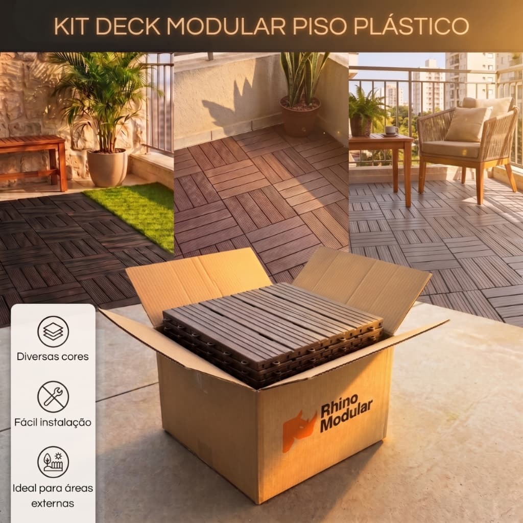 Kit Piso Deck Modular Imita Madeira 30cm Placa Plastica Encaixe Rápido Área Externa Piso Plastico Piscina Antiderrapante