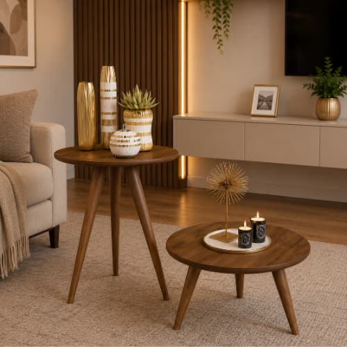 Conjunto Para Decoração Mesa De Centro e Lateral Natália Com Pés Palito