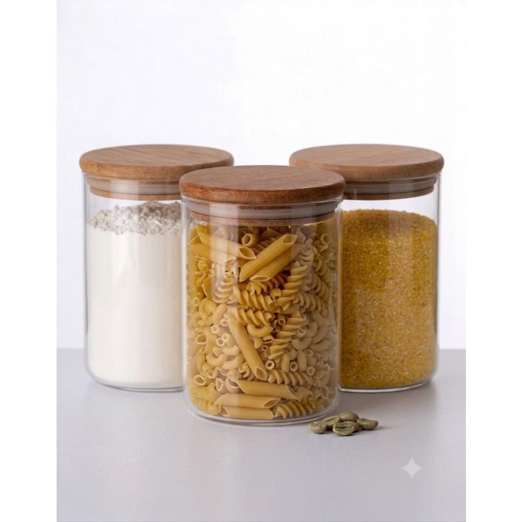 4 Potes Vidro Herméticos Tampa Bambu 750ml Alimentos Cozinha