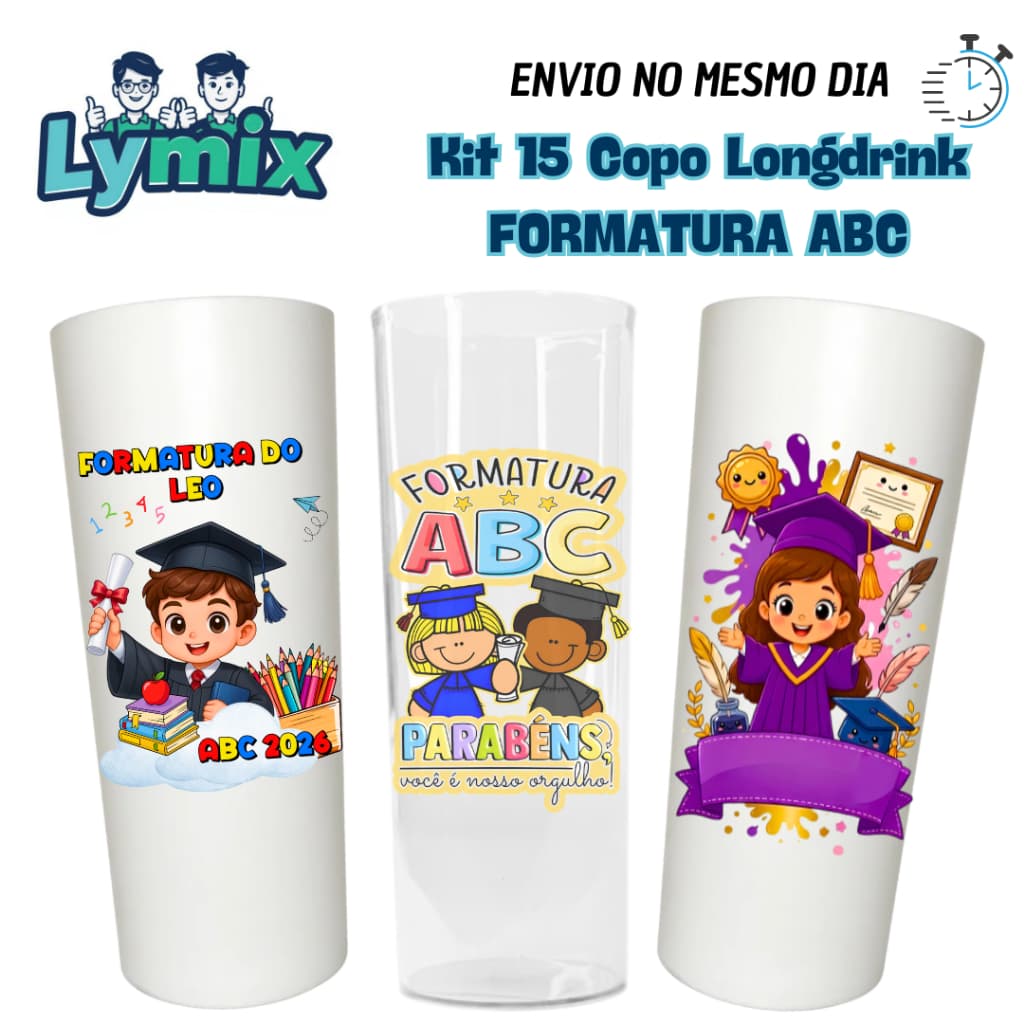 kit a Partir de 10 Unid Copo Long Drink 300ML Personalizado  Formatura ABC Lembrancinha para formatura - festa