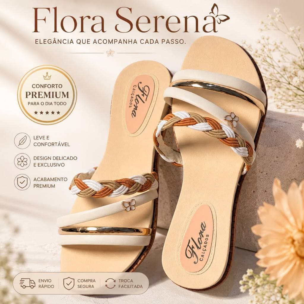 Sandália Rasteira Feminina Borboleta Trançada Flora Serena Confortável
