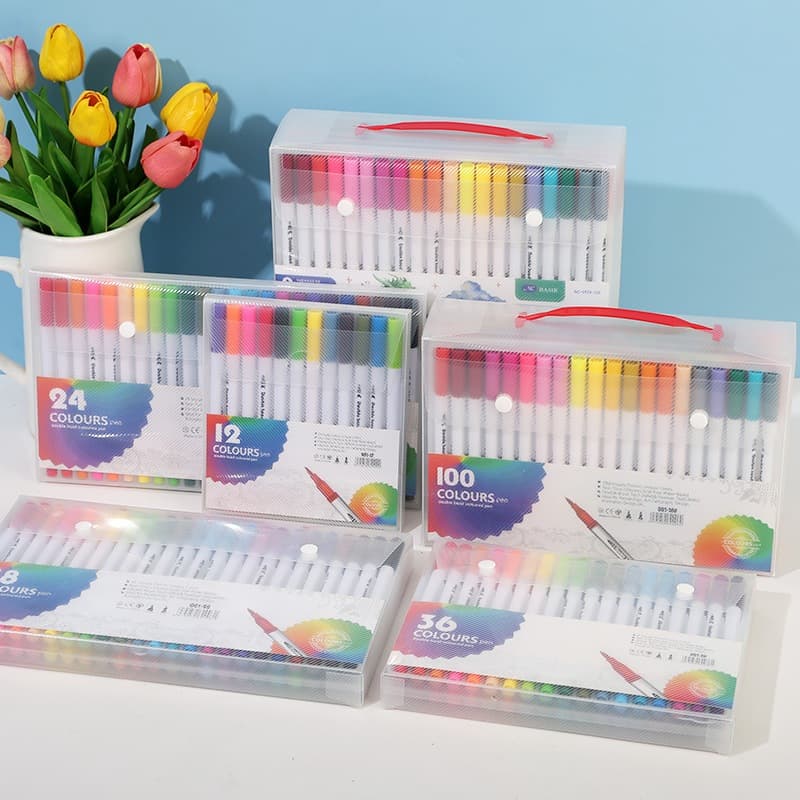 KIT 12-120 Cores Caneta 2 em 1 Brush Lettering e Ponta Fina Dual Pen Canetinha Colorir Desenho