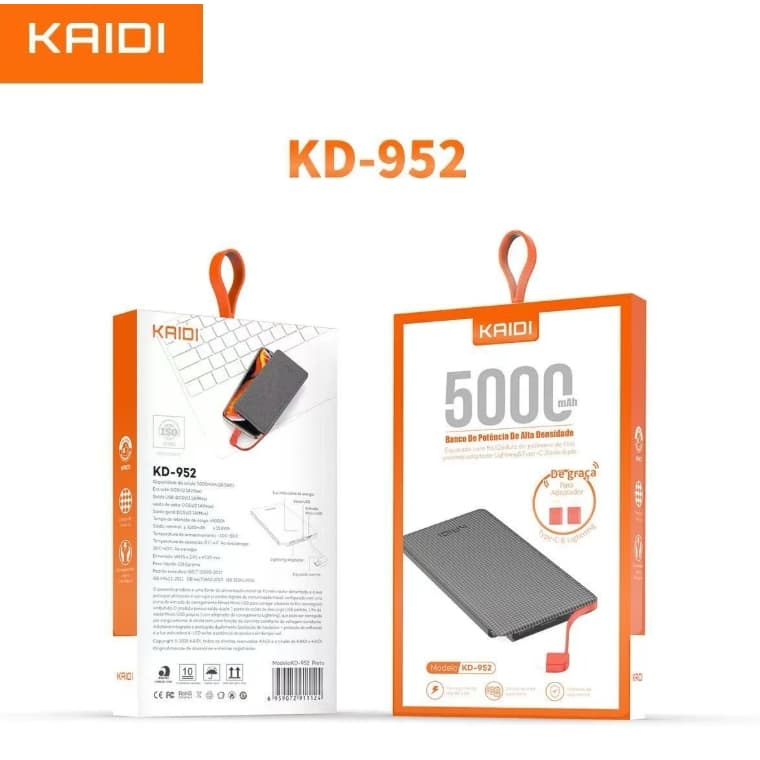 Power Bank Kaidi KD-952 5000mAh Original Carregador Portátil Turbo USB