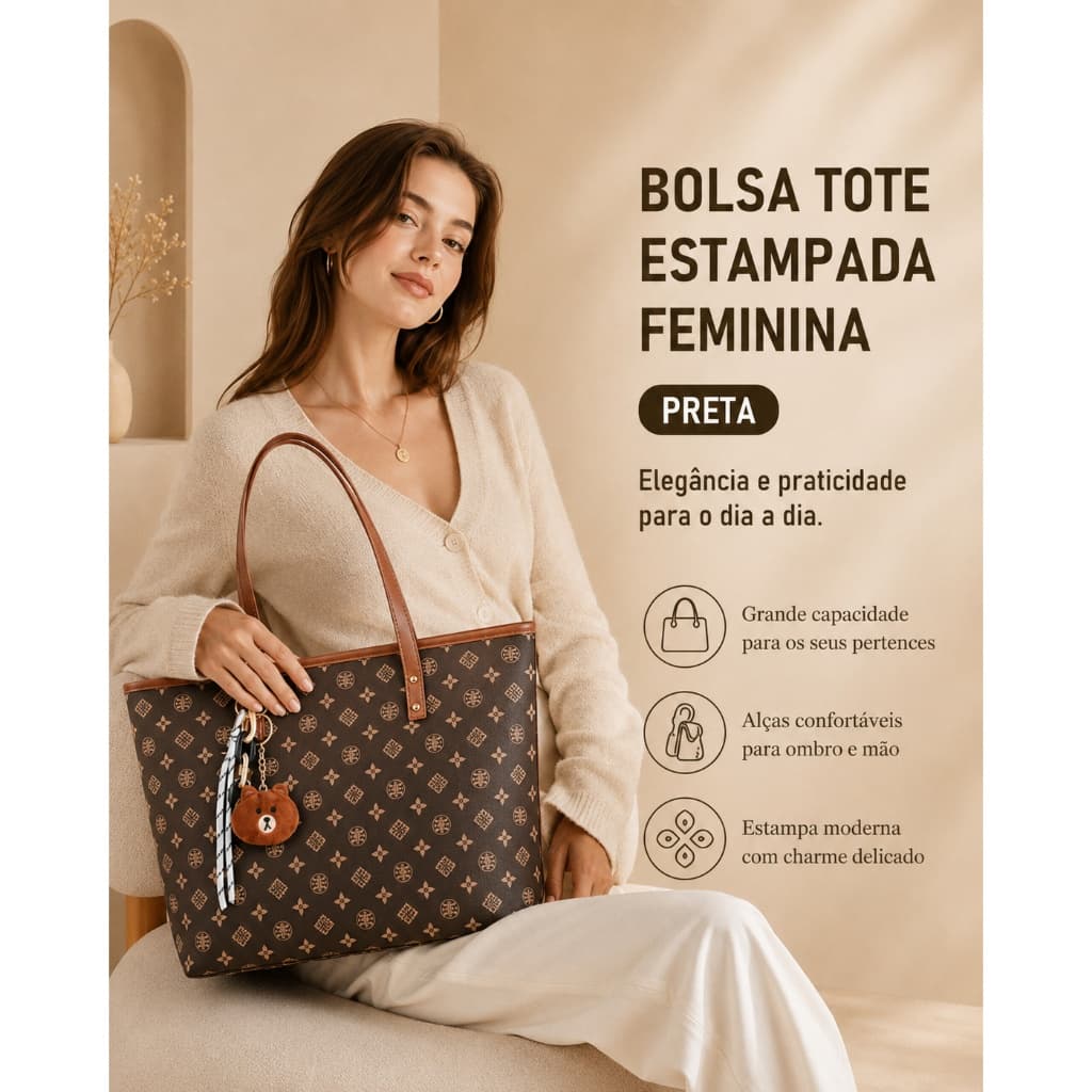JAMI JAMI Bolsa Feminina Tote de Ombro Material Sintético Estampado com Pingente Decorativo para Trabalho e Dia TM9187