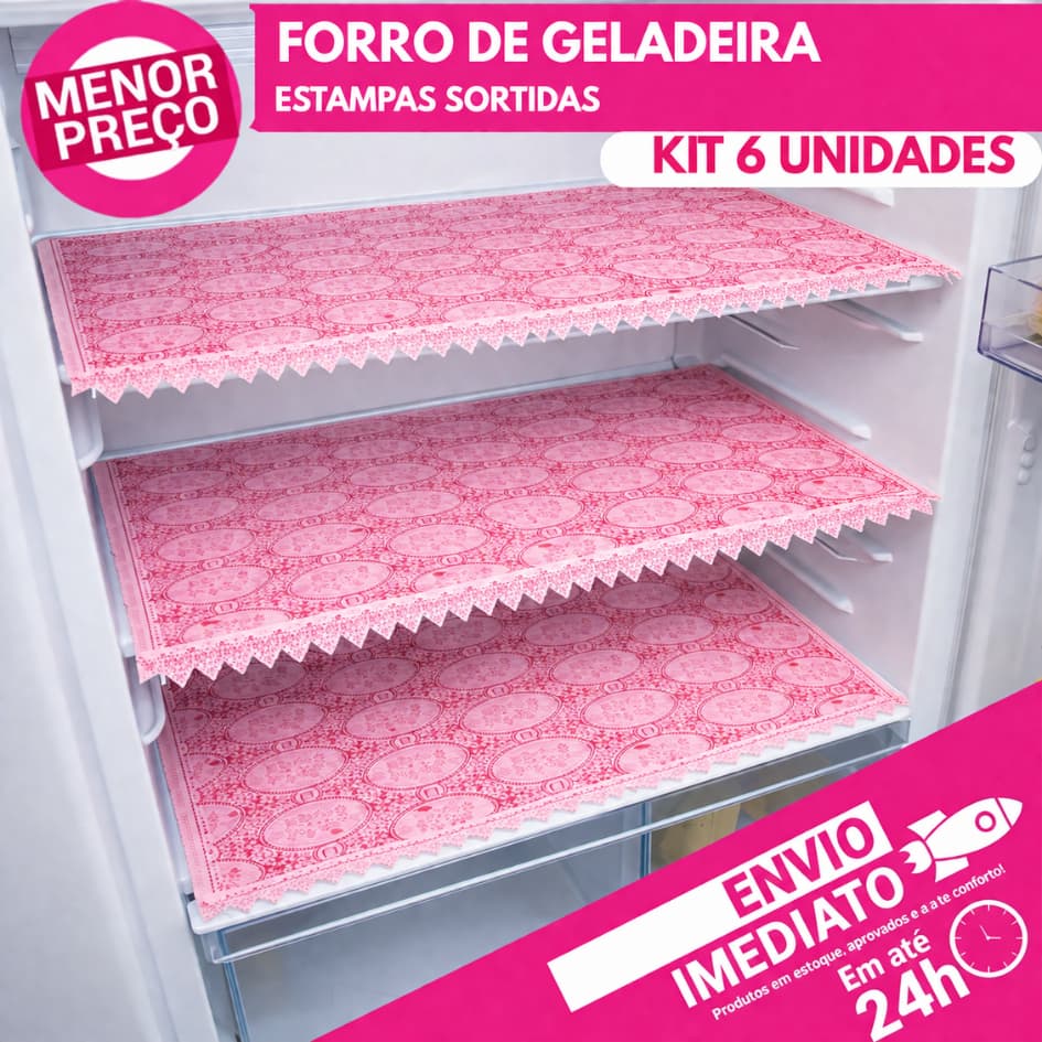 Forro Prateleira de Geladeira Kit Com 6 Forros Jogo de Toalhas PE Diversas Estampas Sortido