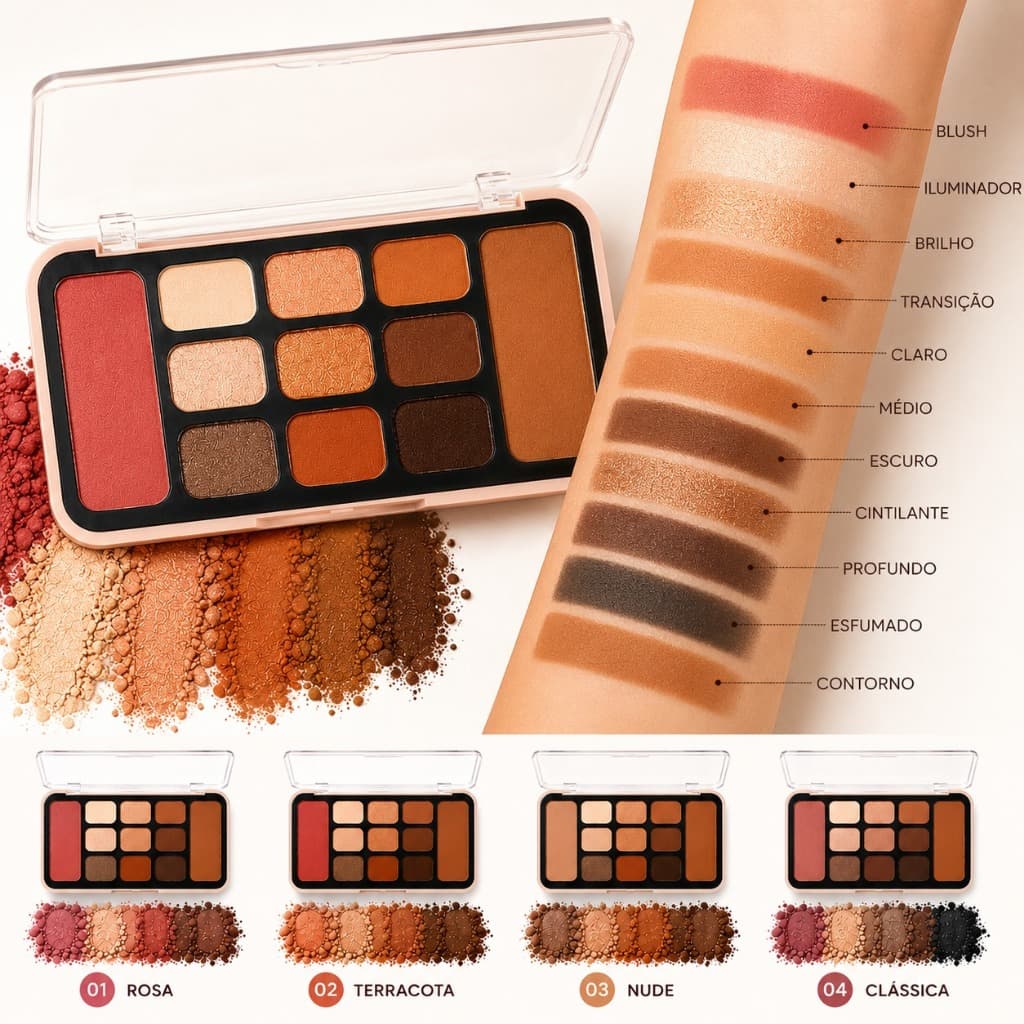 CocoFleur Paleta 11 em 1 de Sombras Blush e Contorno Maquiagem Completa para Olhos Alta Fixação Acabamento Profissional