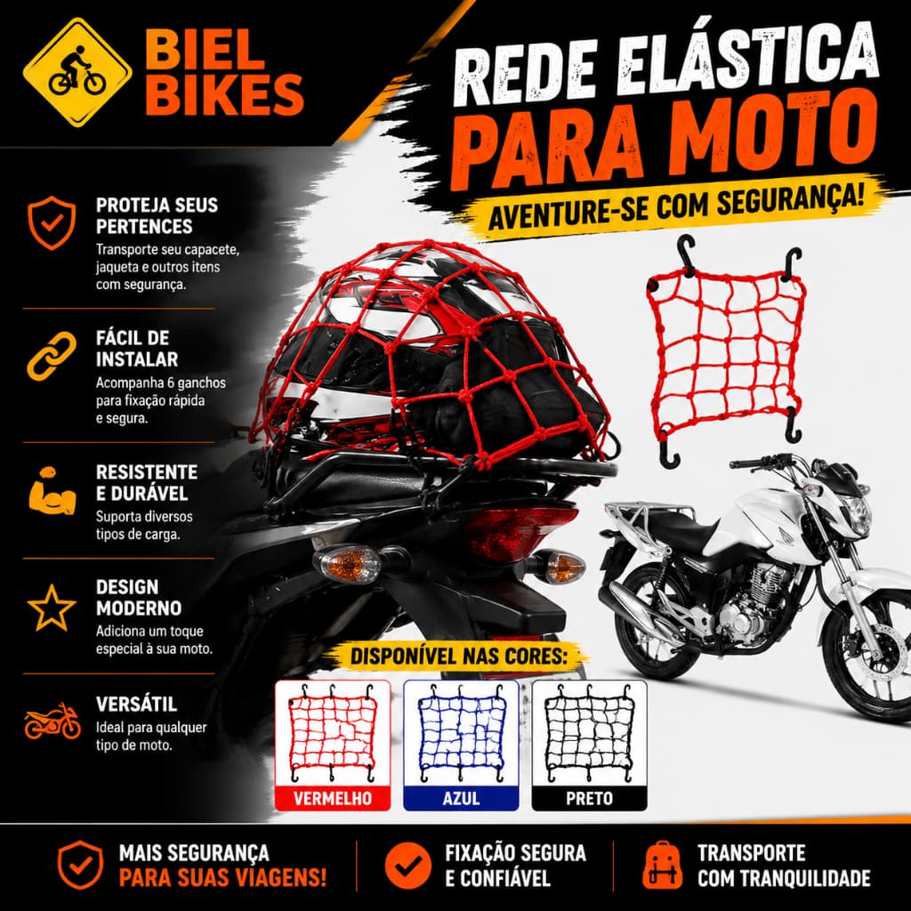 Rede Elástica Moto Bagageiro Capacete 35x35 Todas as Cores Preto