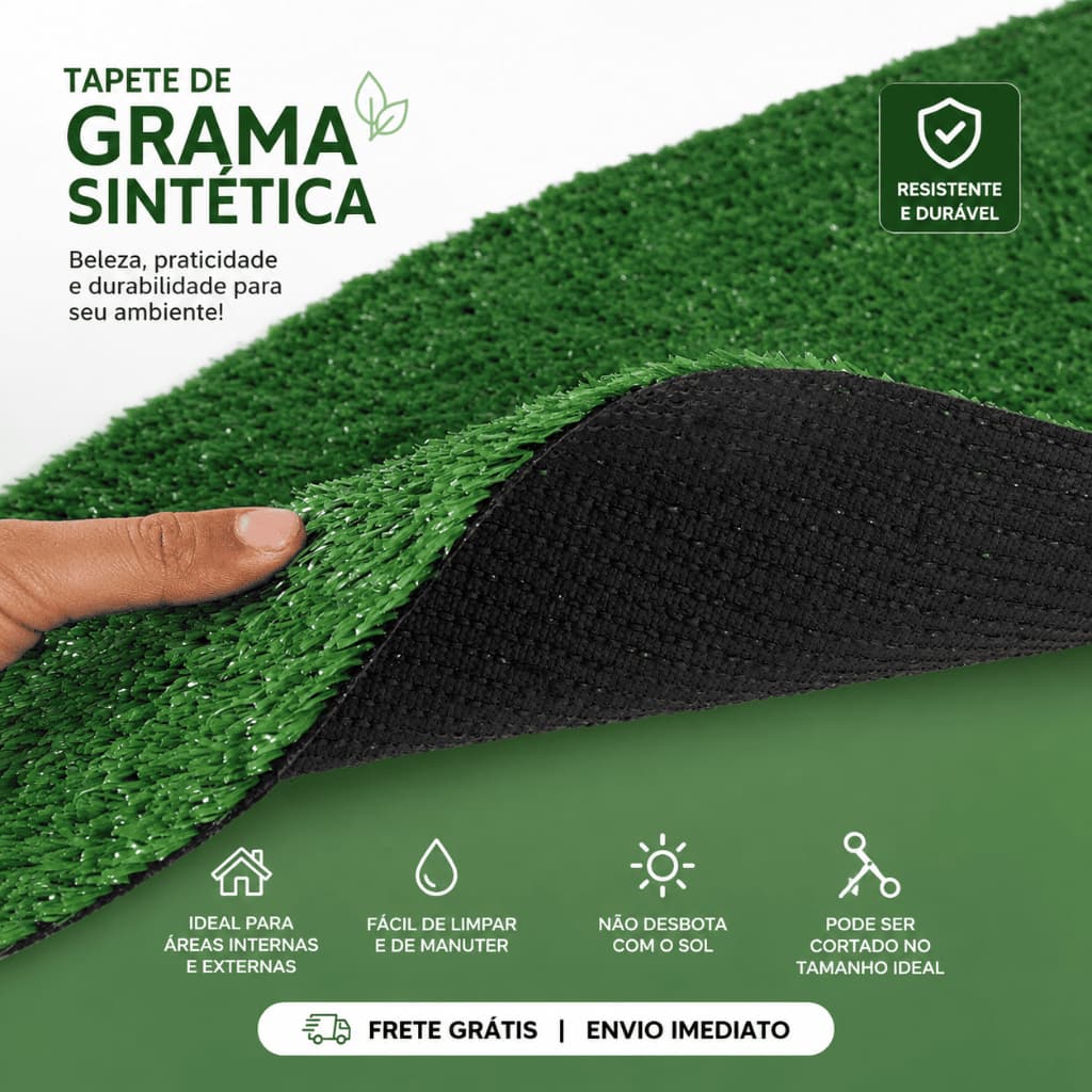 Grama Sintética - 15mm -  Medida 1,00 x 2,00 (2.00m²) Para Decoração Flores Jardim Campo - FL10082