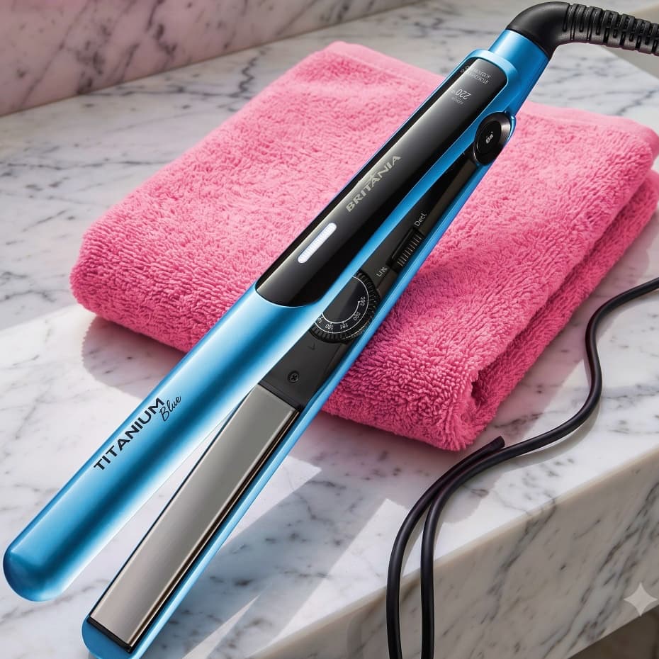 Prancha de Cabelo Chapinha  Britânia Titanium Bllue 5 Temp Cabelo Liso Progressiva Placas de Titanium - Bivolt