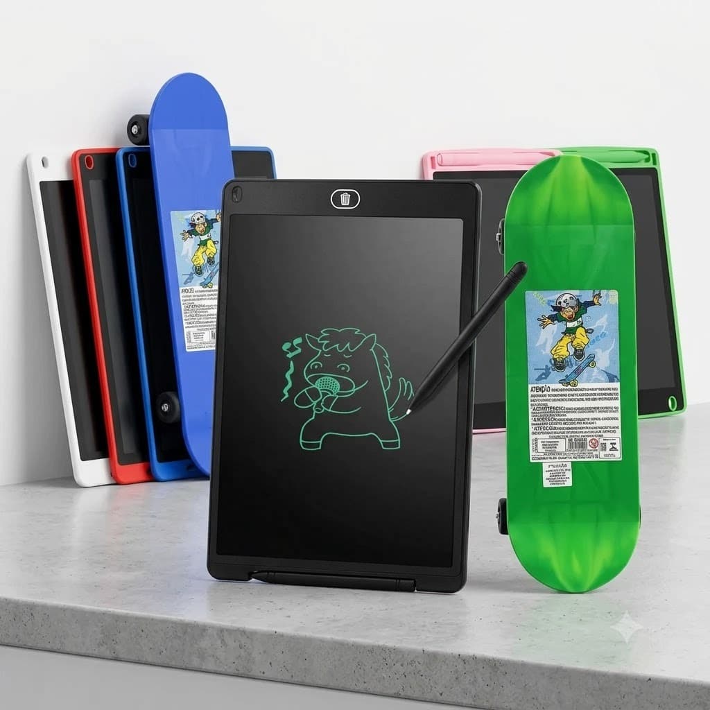 KIT 1 Lousa Mágica LCD Infantil 12 pelegadas e 1 Skate Infantil Brinquedo 47cm