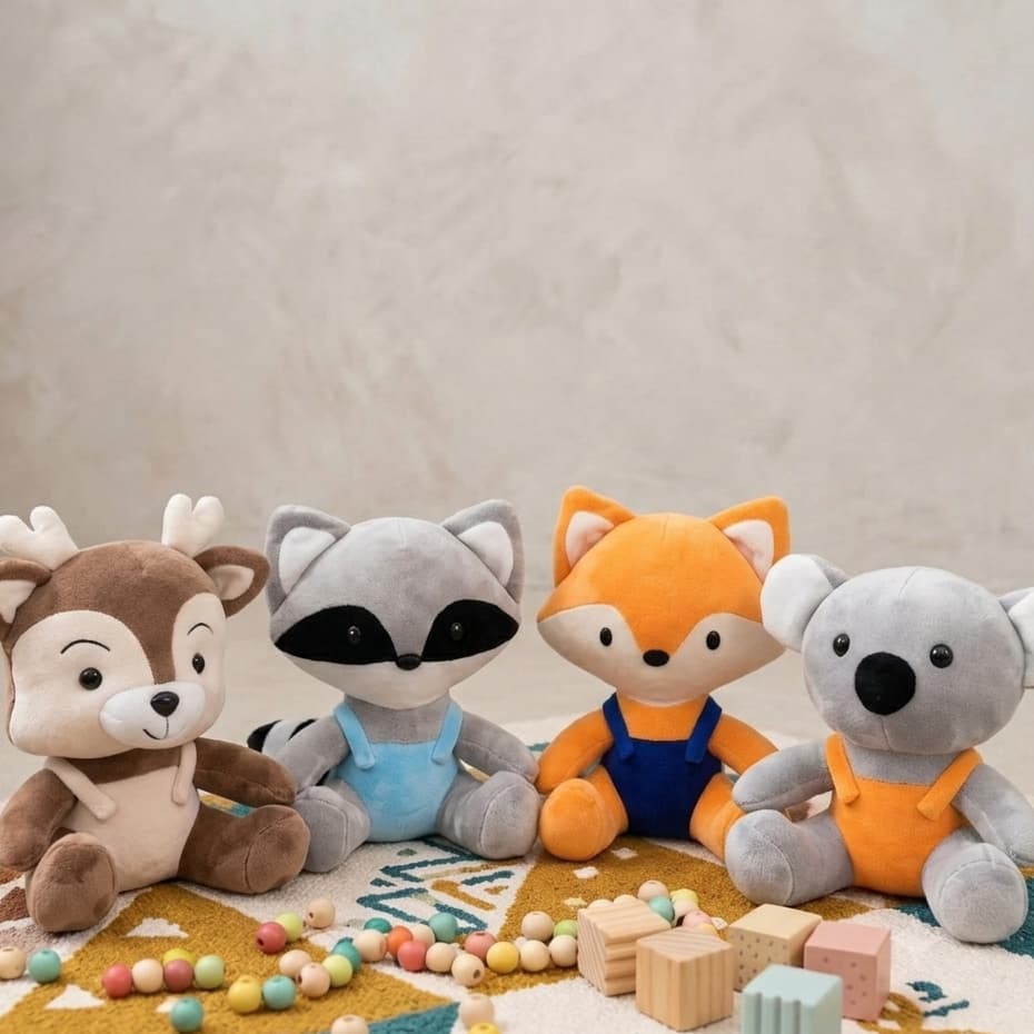 Kit 4 Pelúcia Bosque Menino Fofo Decoração Quarto Infantil Briquendo Menino