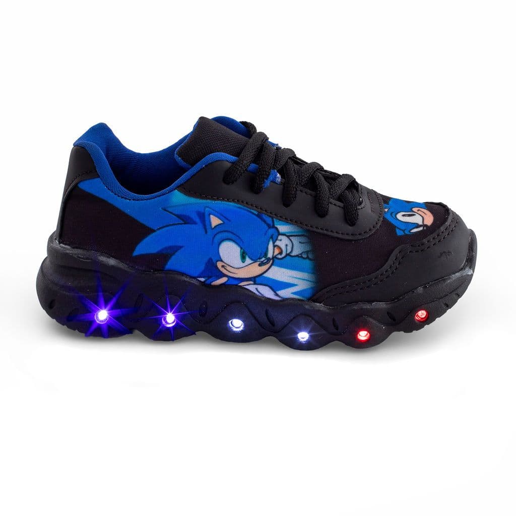 Tenis Infantil Sonic Masculino Led Luz Colorido Pisou Piscou