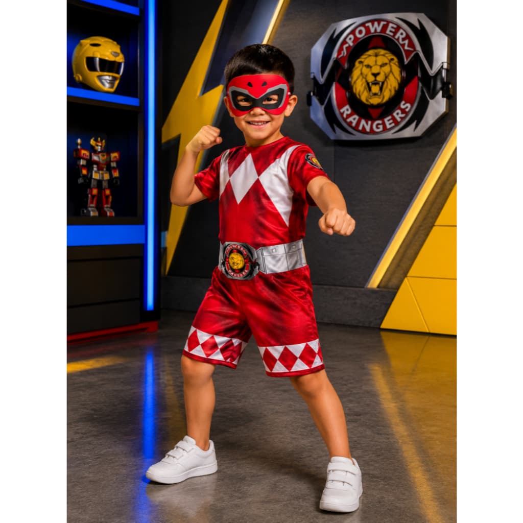 Fantasia Infantil Power Rangers Vermelho Com Mascara E.V.A Roupa Macacão