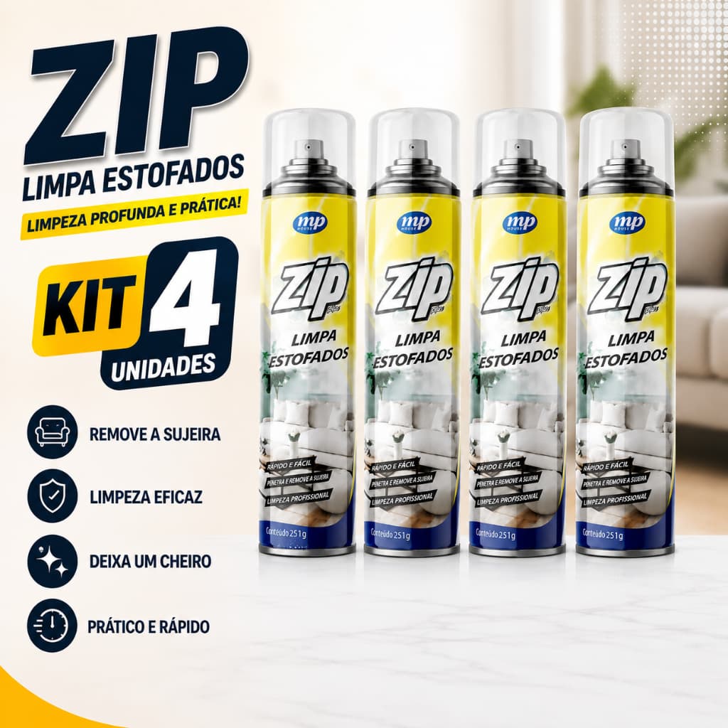 Limpa Estofado Spray Tira Mancha Sofá Tapete Carpete Carro Zip MP 250g Kit com 4 Unidades