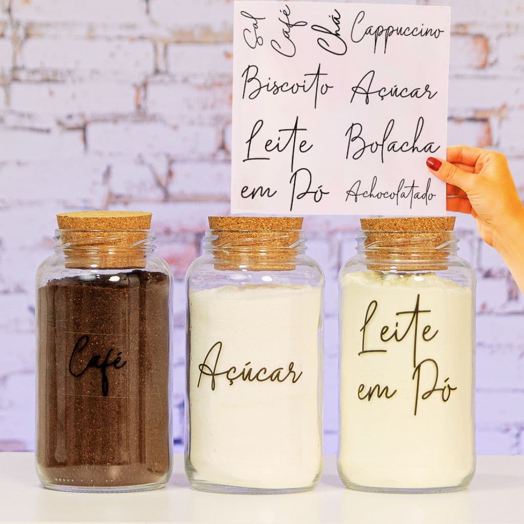 Kit Cantinho do Café - 3 Potes + Cartela Completa | Pote de vidro Hermético 830ml | Pote de Biscoito