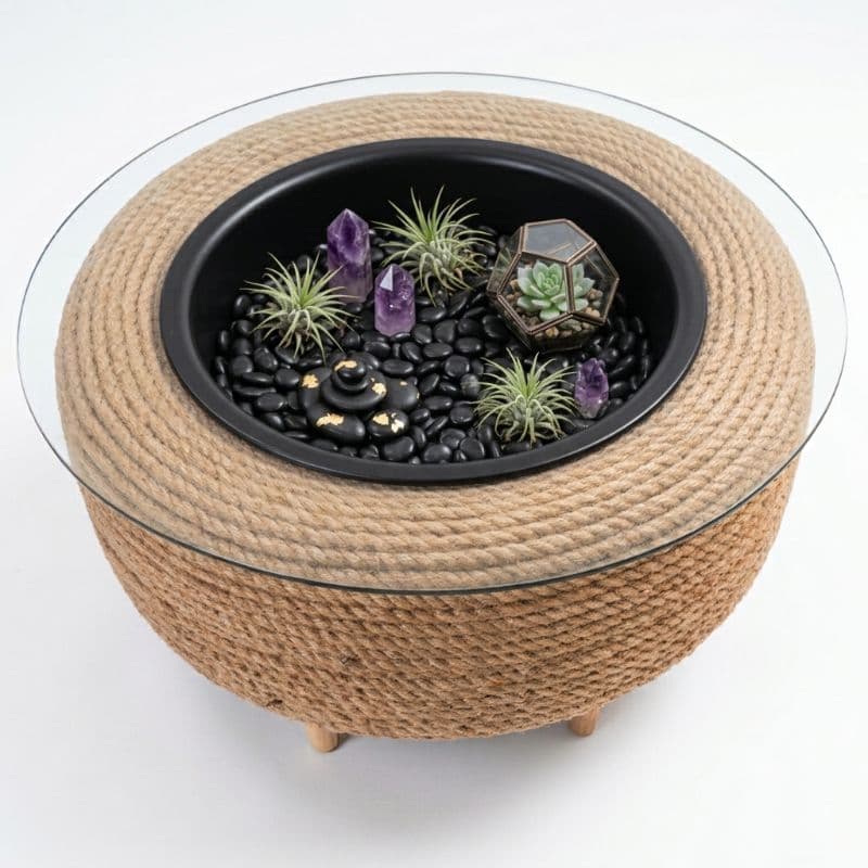 Mesa de Centro Artesanal Rústica em Pneu e Corda de Sisal – Decoração Ecológica