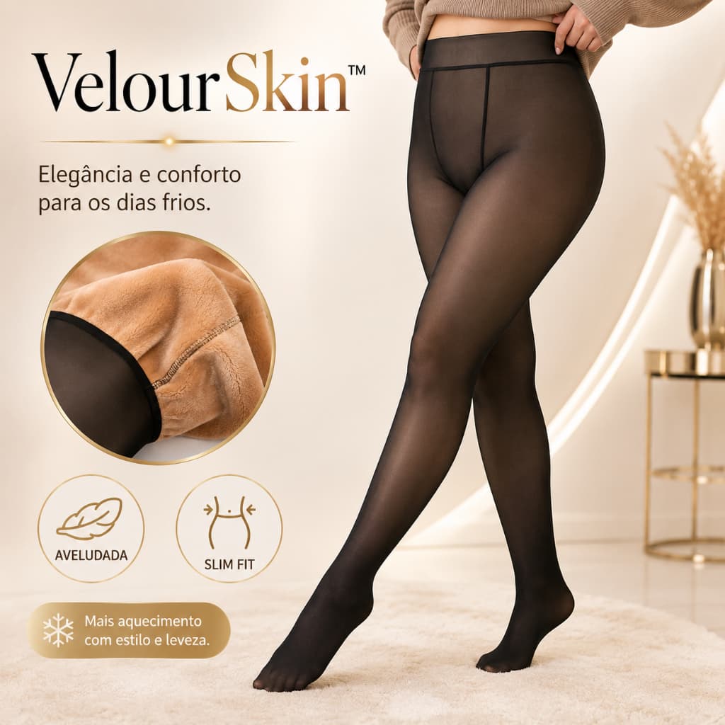 Calça Térmica Feminina VelourSkin™ Aveludada Translúcida Slim Fit Inverno Preta