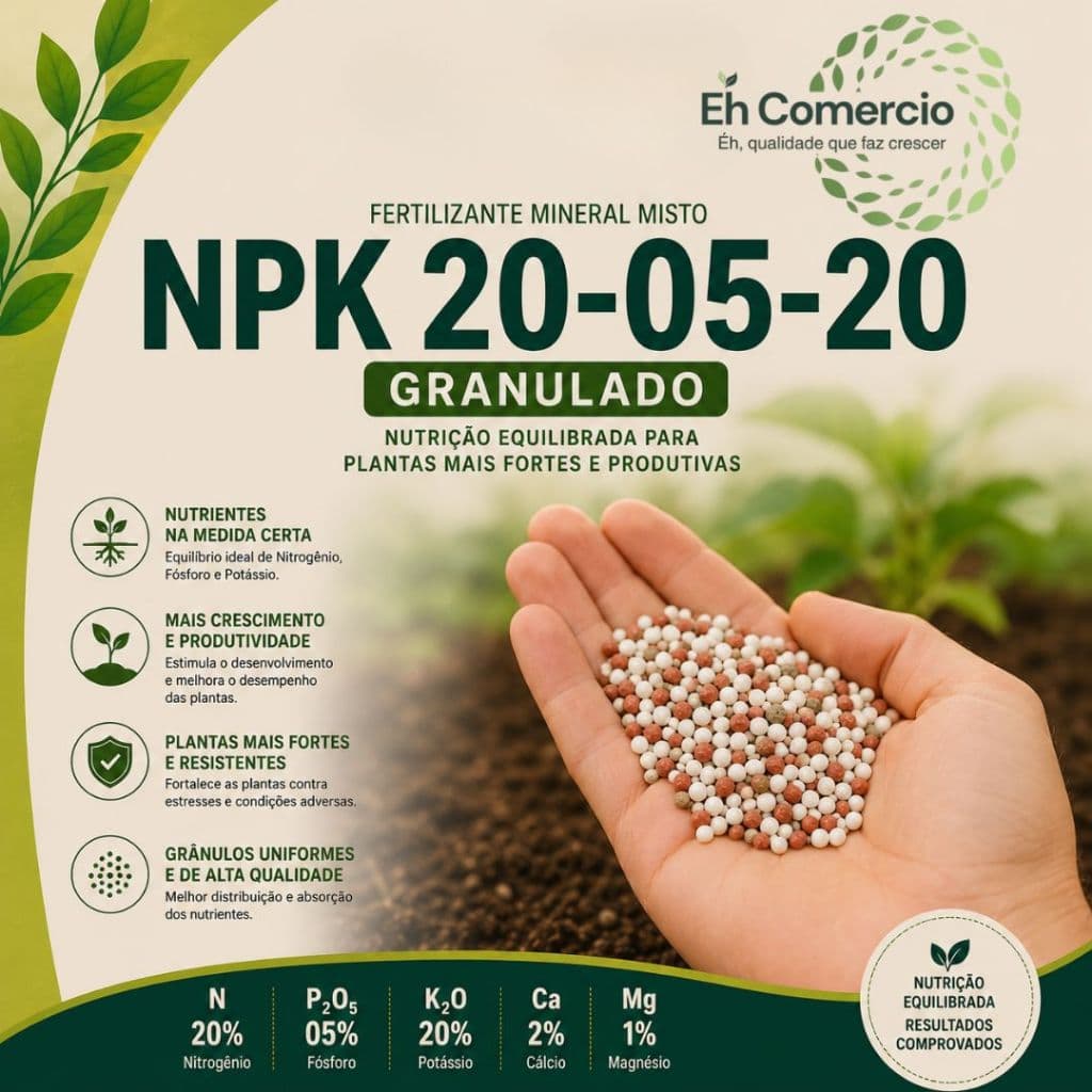 5Kg Adubo Fertilizante NPK 20 05 20 - Plantas, Flores, Rosas Deserto, Samambaia