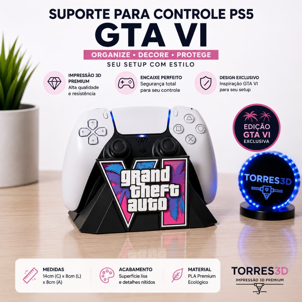 Suporte Para Controle PS5 DualSense GTA VI Gamer Base Porta Controle Decoração Setup