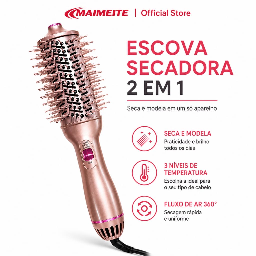 MAIMEITE 2 in 1 Ceramic  Escova Secadora 800w