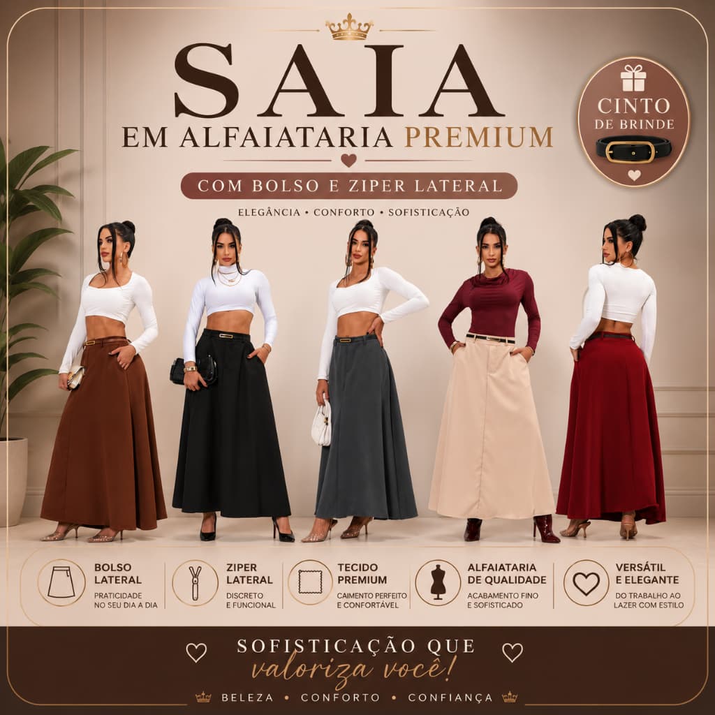 Saia Longa Evangélica Rodada Godê Alfaiataria Premium Com Cinto Elegante Social