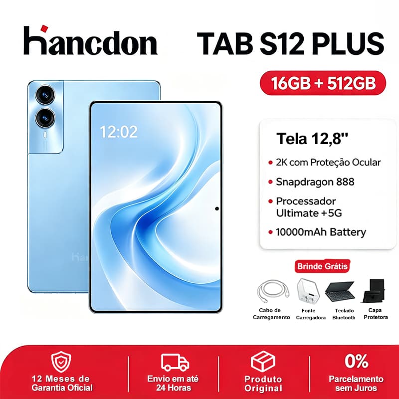 Hancdon Tablet S12 Plus 12.8" 16+512GB 5G | Bateria 10000mAh | Envio 24h Snapdragon 888 Android 15