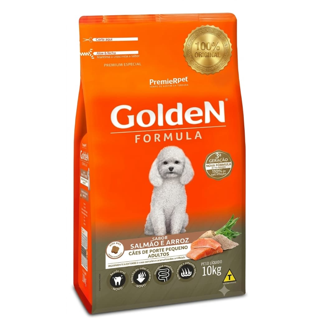 Ração Golden Fórmula para Cães ADULTOS de Raças Pequenas Sabor Salmão e Arroz - 1 kg