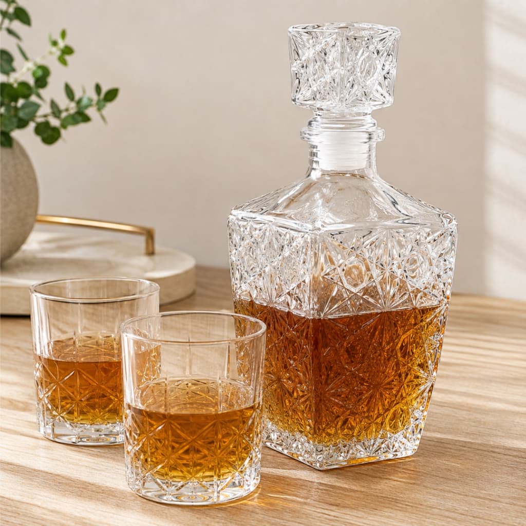 Kit Licoreira Garrafa De Vidro Para Whisky 2 Copos De Whisky Mini Bar Em Casa Decoração Uisque