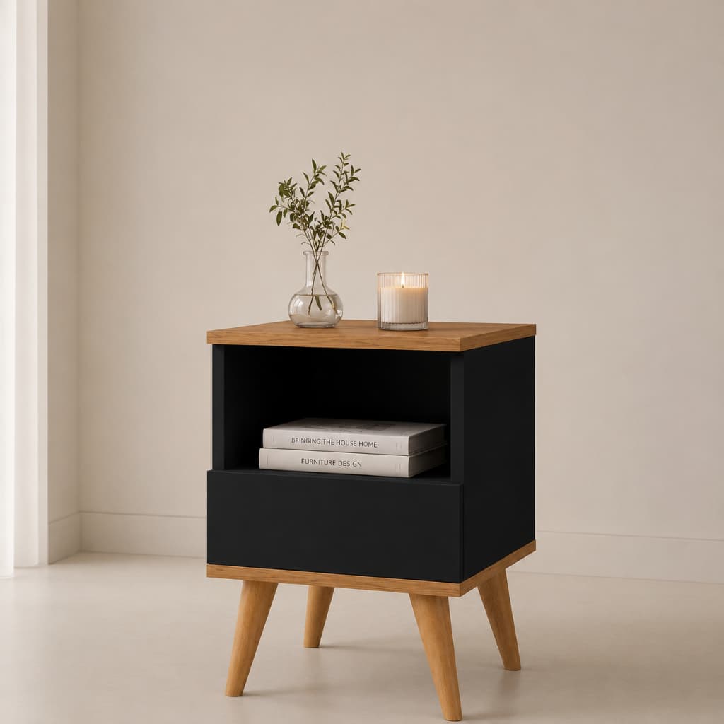 OFERTA!! Mesa de Cabeceira Criado Mudo 1 Gaveta Nicho Organizador Retrô Pés Madeira Quarto Casal Solteiro Moderna