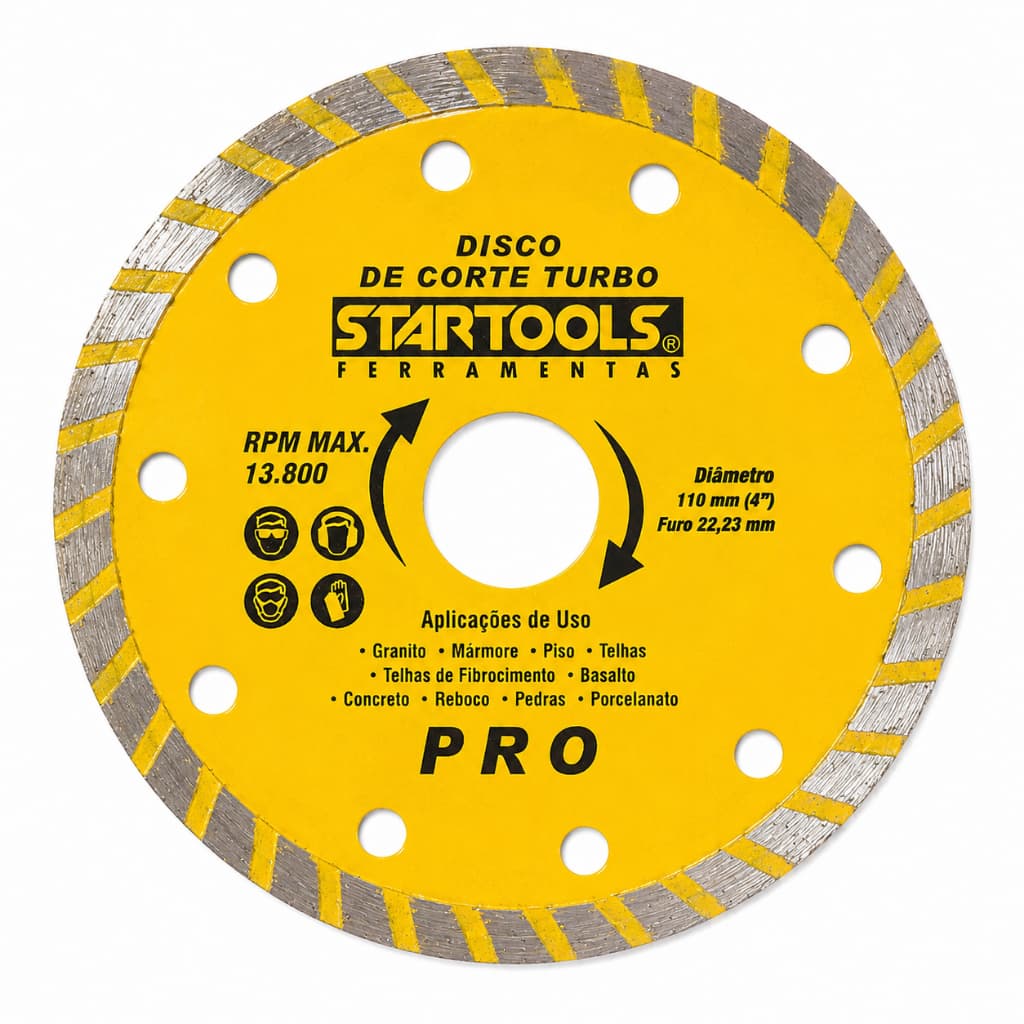 Disco De Corte Diamantado Turbo 110mm 4 Pol Para Porcelanato Granito Mármore Concreto Piso Startools Pro